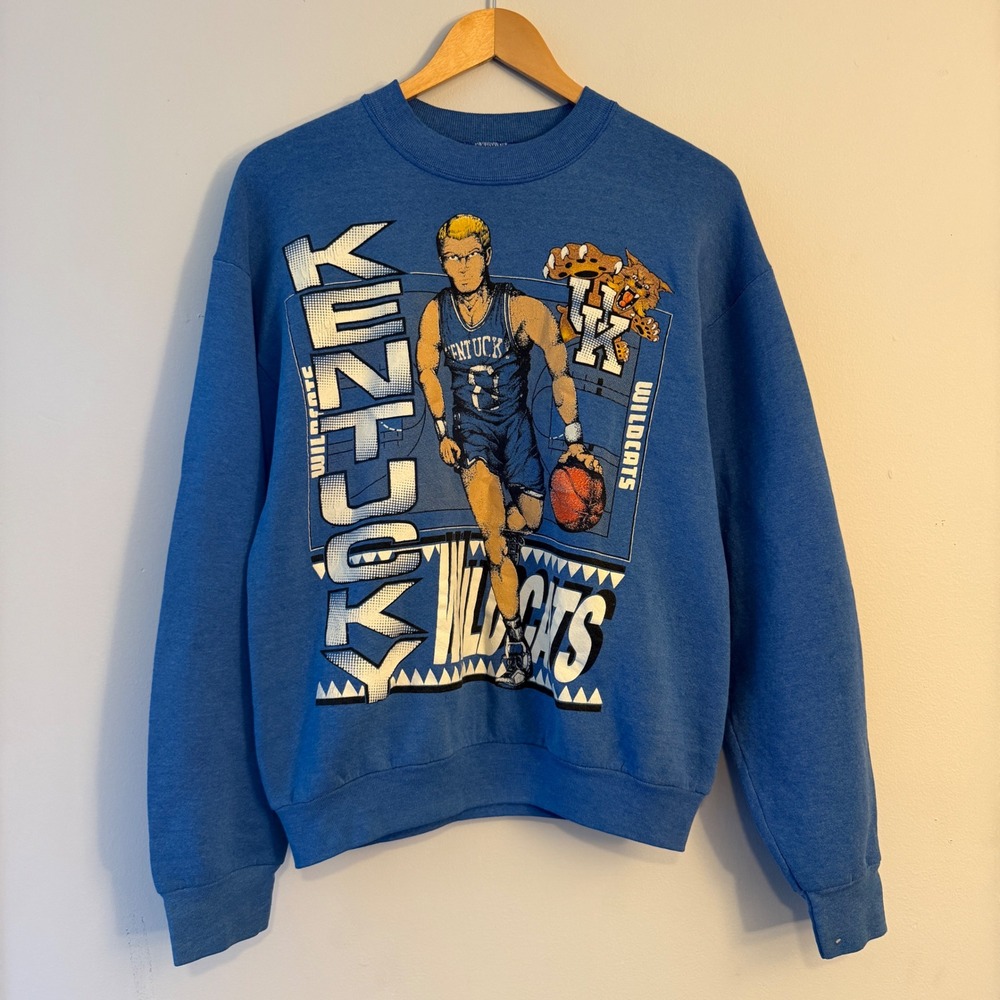 Vintage 90s Kentucky Wildcats Basketball Sweatshirt Blue Fruit of the Loom L USA